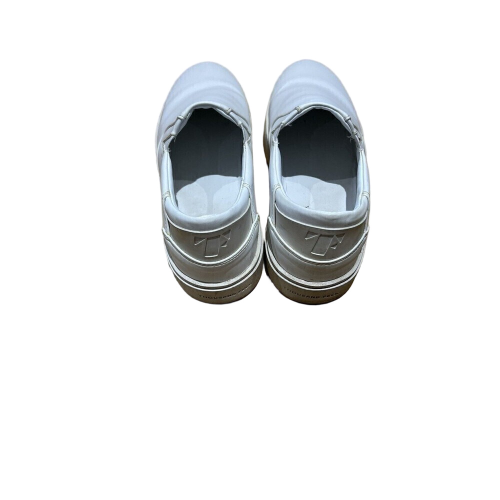 Thousand Fell Womens Size 9.5 Slip On Shoes White Navy Blue Detail Vegan Made - Picture 4 of 9
